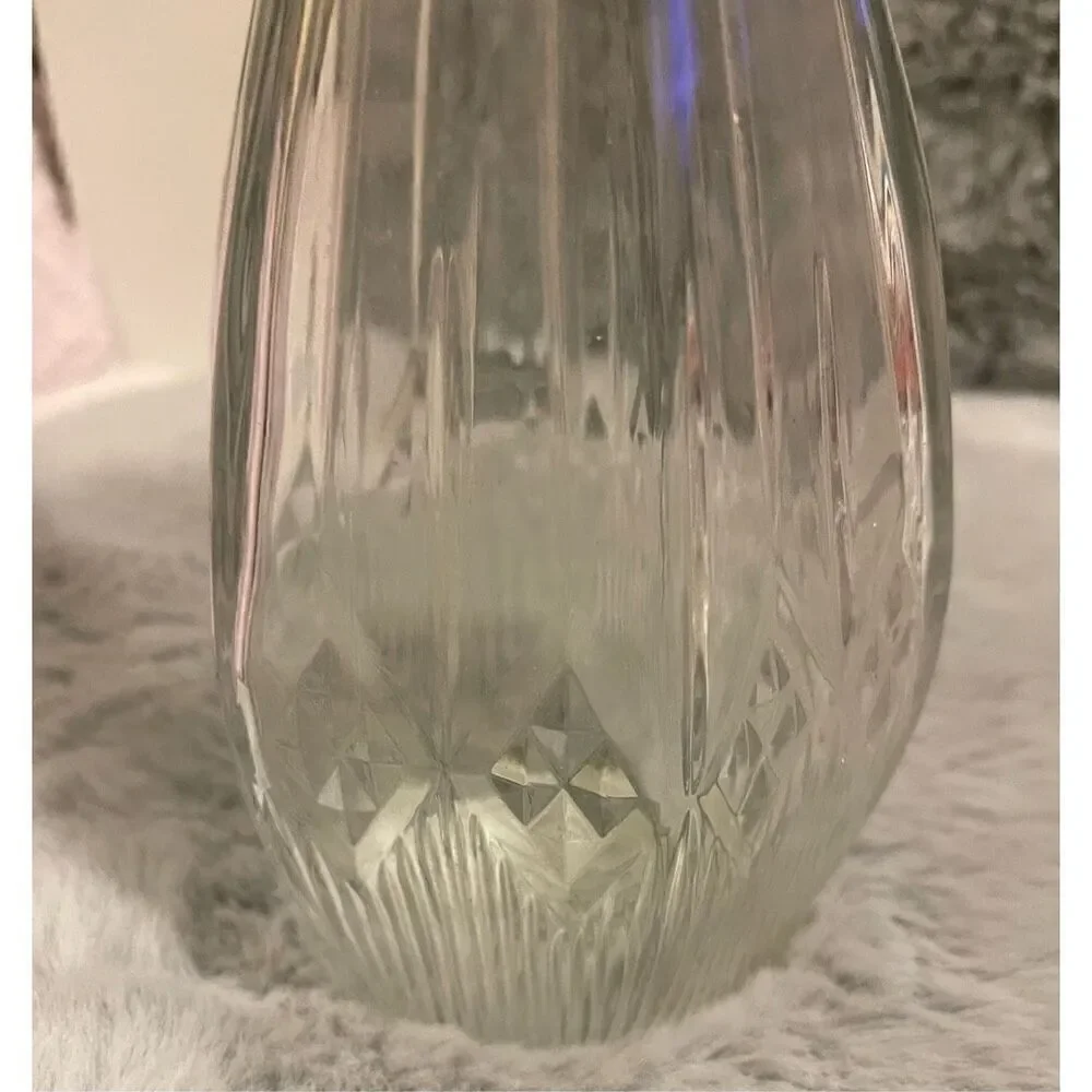 VTG 14” Glass Decanter & Stopper Etched Diamond pattern Genie Bottle